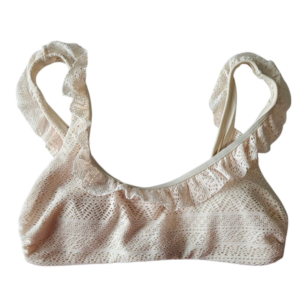 ANDIE Women's XS Bikini Swimsuit Top The Hydra Crochet Vanilla Cream Ruffles NEW